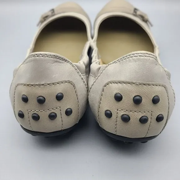 Tod's Womens taupe Leather Buckle Ballet Flats Slip On Shoes Cap Toe sz 6 36