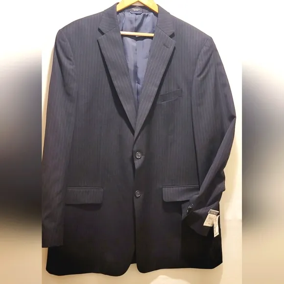 Tommy Hilfiger Mens Suit Jacket 48L Navy‎ Blue Pinstripe New Business