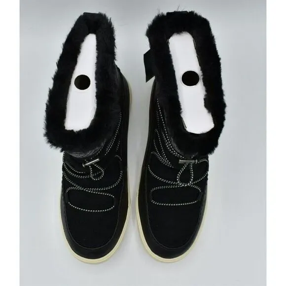 Toms Womens Size 9.5 Alpine Black Leather Faux Shearling Lace Up Boots