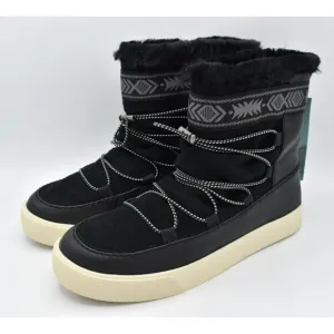 Toms Womens Size 9.5 Alpine Black Leather Faux Shearling Lace Up Boots