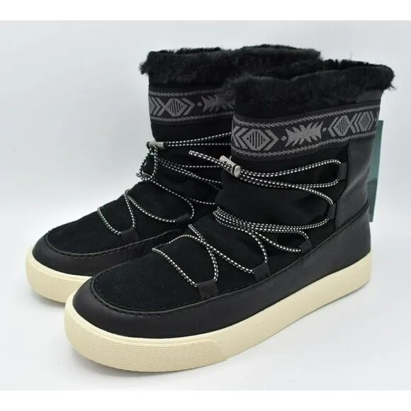 Toms Womens Size 9.5 Alpine Black Leather Faux Shearling Lace Up Boots