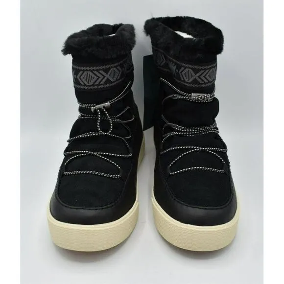 Toms Womens Size 9.5 Alpine Black Leather Faux Shearling Lace Up Boots