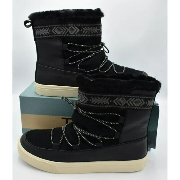 Toms Womens Size 9.5 Alpine Black Leather Faux Shearling Lace Up Boots