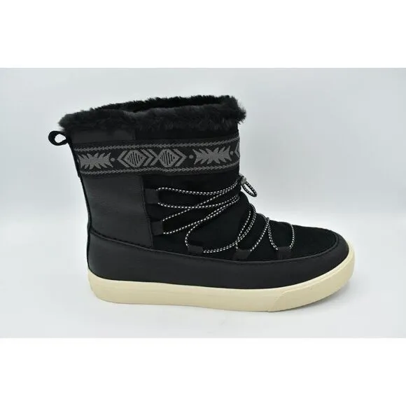 Toms Womens Size 9.5 Alpine Black Leather Faux Shearling Lace Up Boots