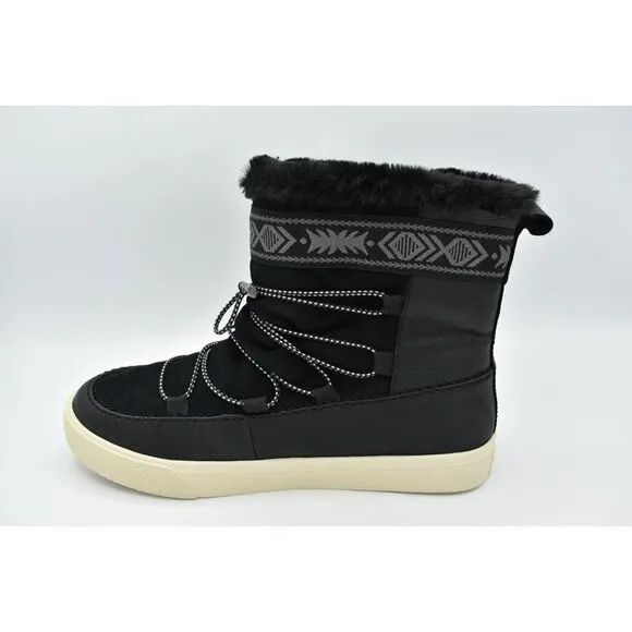 Toms Womens Size 9.5 Alpine Black Leather Faux Shearling Lace Up Boots