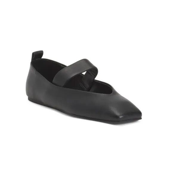 TONY BIANCO Black Nappa Leather Hawaii Mary Jane Square Toe Flats