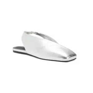 TONY BIANCO Silver Shimmer Leather Hoop Slingback Flats