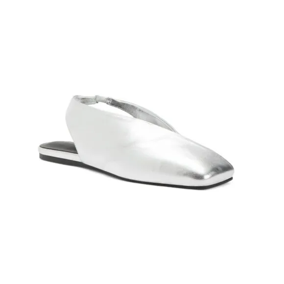 TONY BIANCO Silver Shimmer Leather Hoop Slingback Flats