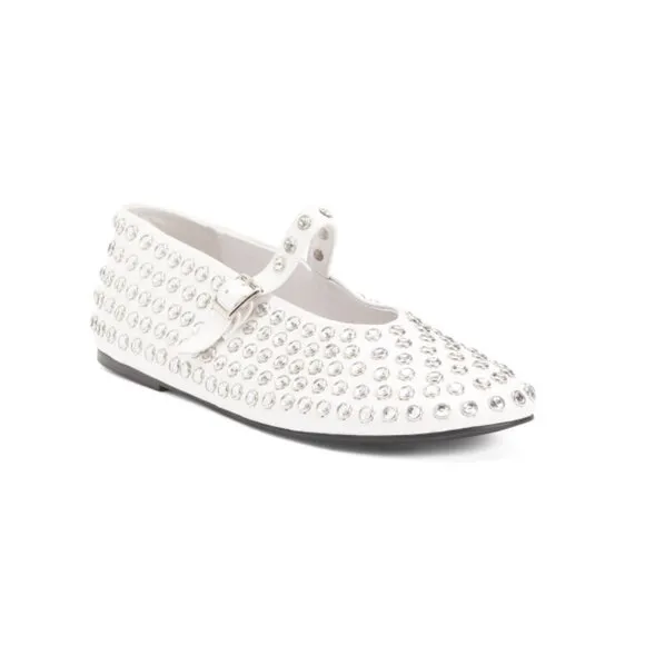 TONY BIANCO White Leather Miami Studded Flats