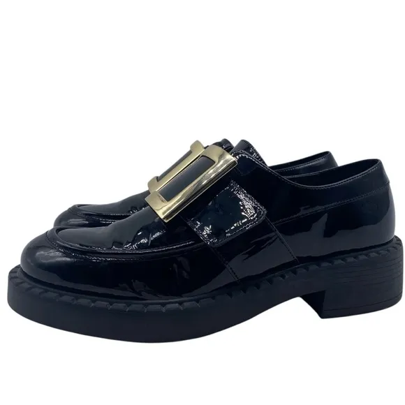 Tony Bianco Womens Shoes Leather Loafers Sz 9 Black Chunky Platform Modern Chic