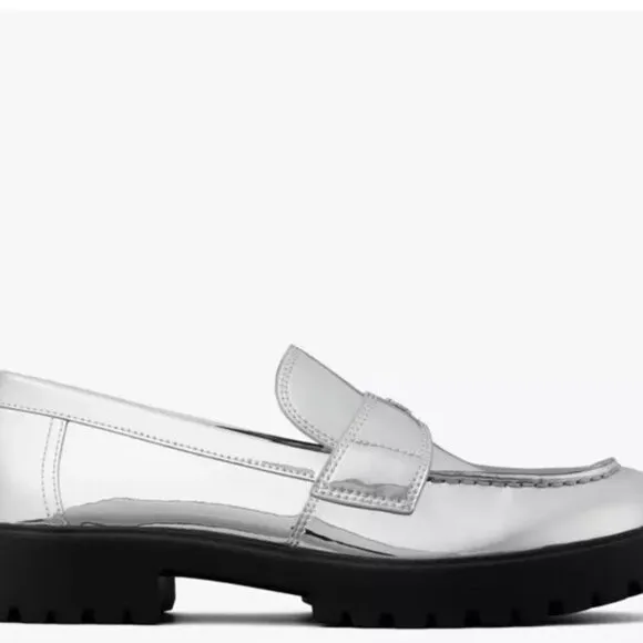 Tory Burch $348 Classic Lug Loafers Argento Sz 10 NIB!