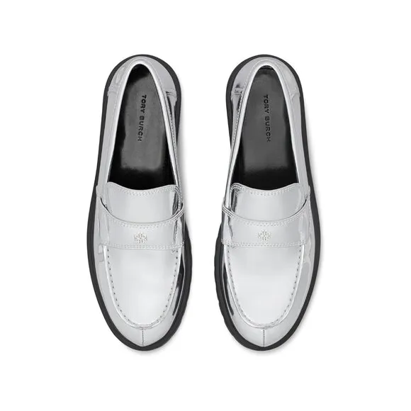 Tory Burch $348 Classic Lug Loafers Argento Sz 10 NIB!