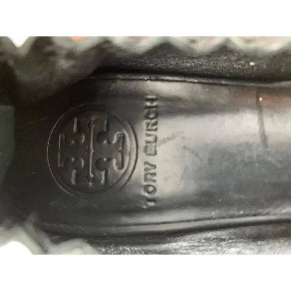Tory Burch Abbey Black Leather Ballet Flats W/ Metallic Cap Toe Size 7.5 EUC