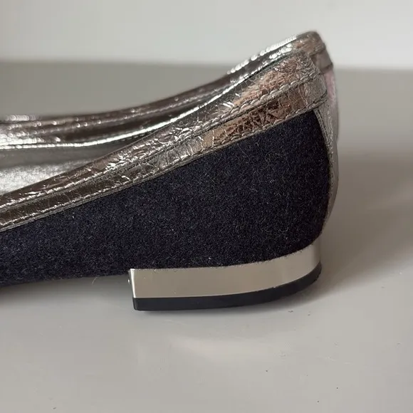 Tory Burch Black &amp; Silver Square Toe Flats Size 8
