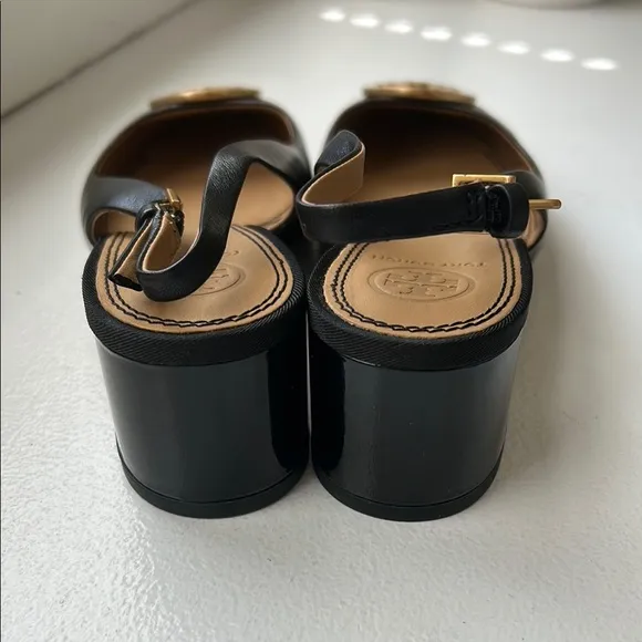 Tory Burch Black and Gold Women's Slingback Flats