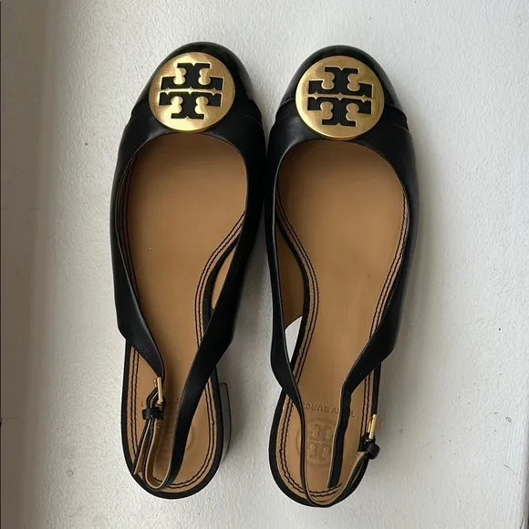 Tory Burch Black and Gold Women's Slingback Flats