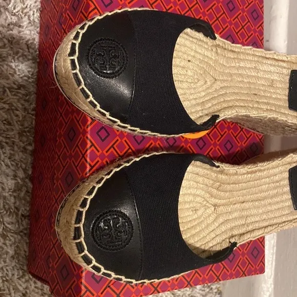 Tory Burch Black Espadrille Flats with Ankle Strap