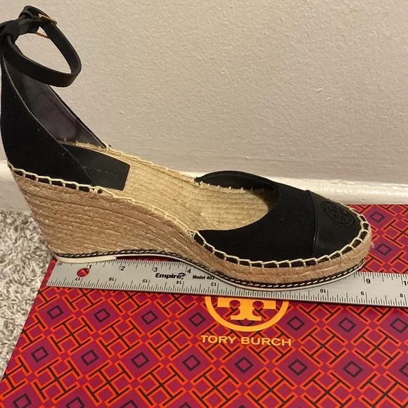 Tory Burch Black Espadrille Flats with Ankle Strap