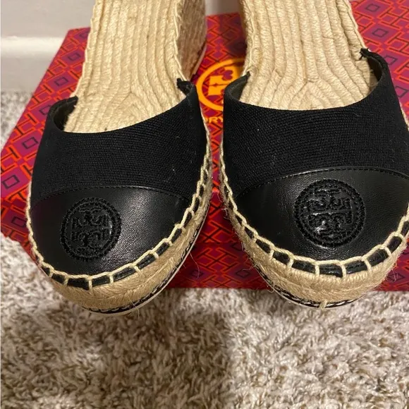 Tory Burch Black Espadrille Flats with Ankle Strap