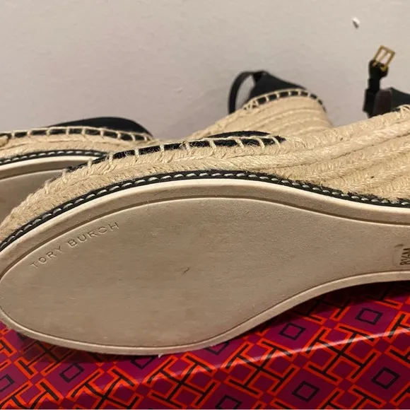 Tory Burch Black Espadrille Flats with Ankle Strap