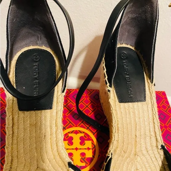 Tory Burch Black Espadrille Flats with Ankle Strap
