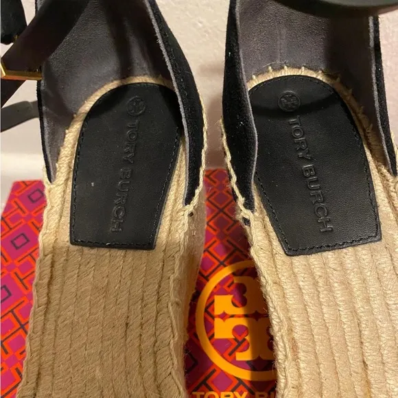 Tory Burch Black Espadrille Flats with Ankle Strap