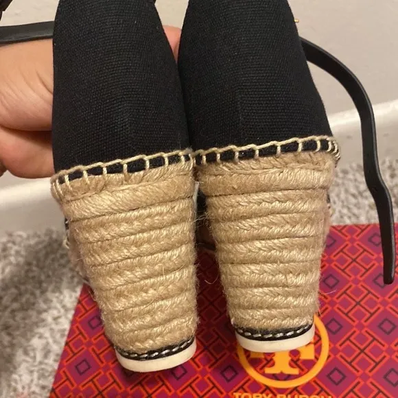 Tory Burch Black Espadrille Flats with Ankle Strap