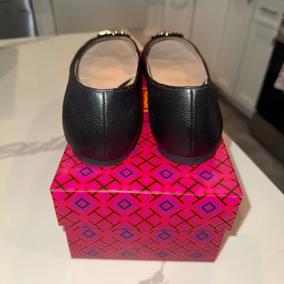 Tory Burch Black Flats with Logo Medallion