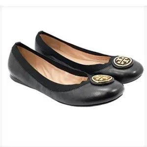 Tory Burch Black Leather Ballet Flat Shoes Size 7.5