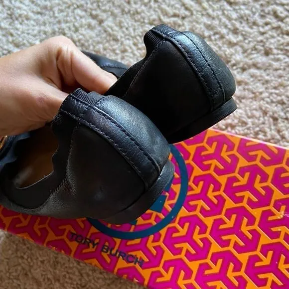 Tory Burch Black Leather Ballet Flat Shoes Size 7.5