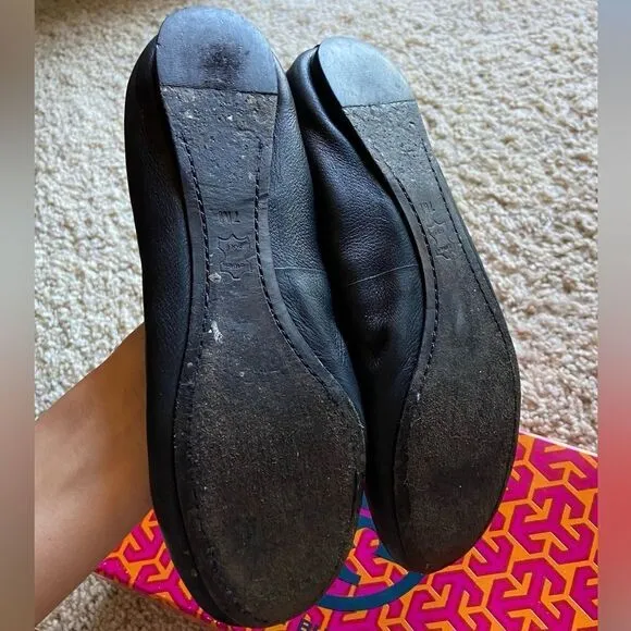 Tory Burch Black Leather Ballet Flat Shoes Size 7.5