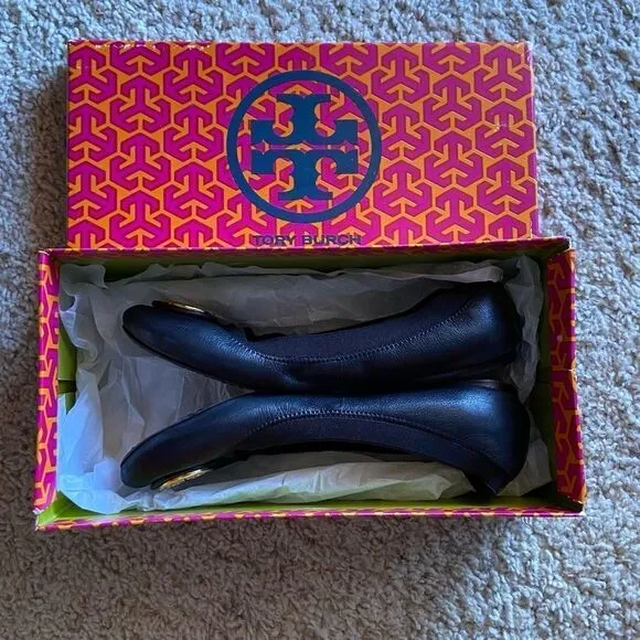 Tory Burch Black Leather Ballet Flat Shoes Size 7.5