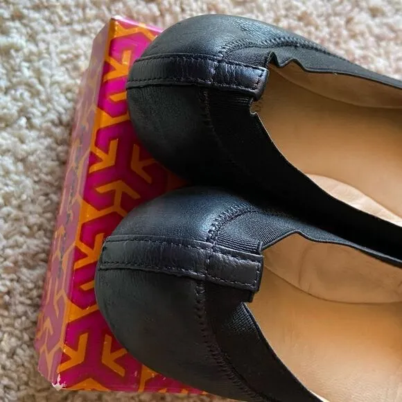Tory Burch Black Leather Ballet Flat Shoes Size 7.5