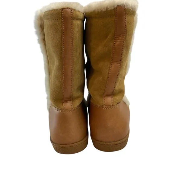 TORY BURCH Boots Suede Leather AUS Shearling Sheepskin in Tan Size 7