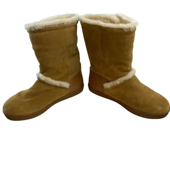 TORY BURCH Boots Suede Leather AUS Shearling Sheepskin in Tan Size 7