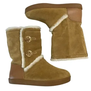TORY BURCH Boots Suede Leather AUS Shearling Sheepskin in Tan Size 7