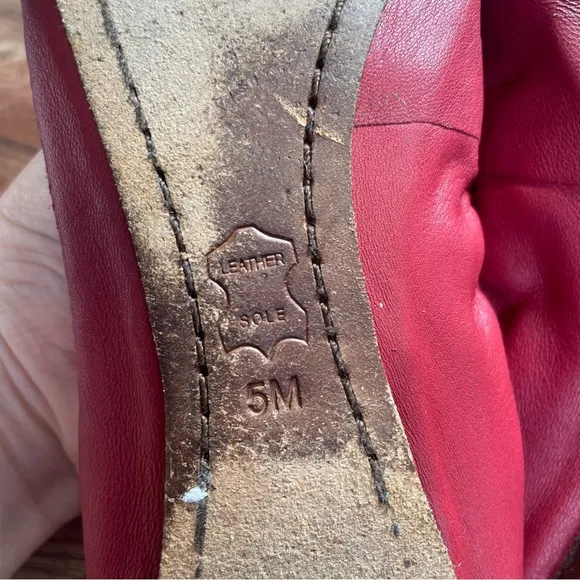 Tory Burch Caroline 2 Cabernet Leather Ballet Flats Gold Logo Women's Size 5 m