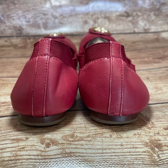 Tory Burch Caroline 2 Cabernet Leather Ballet Flats Gold Logo Women's Size 5 m