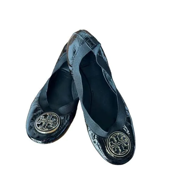 Tory Burch Caroline Women's Black Patent Leather Slip On Ballet Flats Size 7M