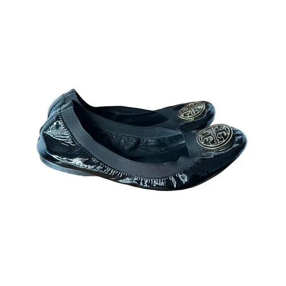 Tory Burch Caroline Women's Black Patent Leather Slip On Ballet Flats Size 7M