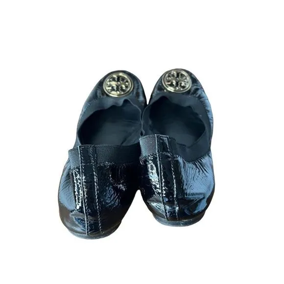 Tory Burch Caroline Women's Black Patent Leather Slip On Ballet Flats Size 7M