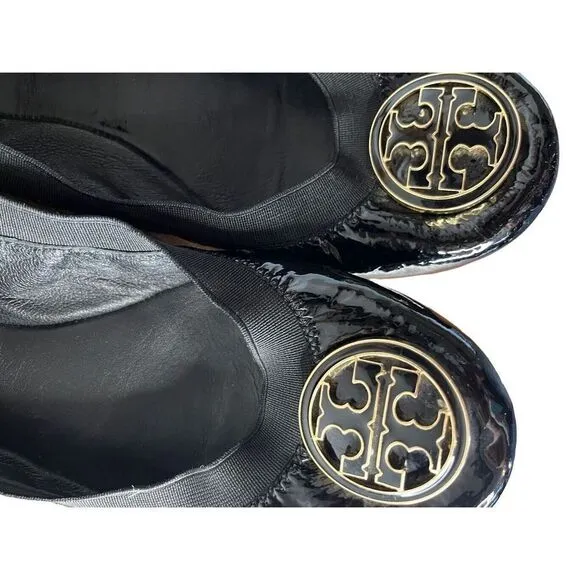 Tory Burch Caroline Women's Black Patent Leather Slip On Ballet Flats Size 7M