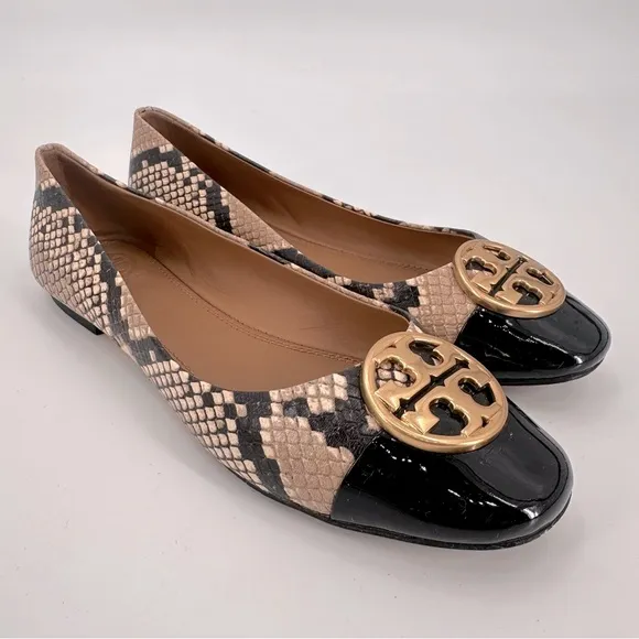 Tory Burch Chelsea Snake Print Cap Toe Ballet Flats Size 7