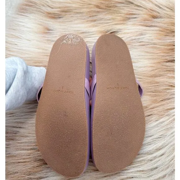Tory Burch Cloud Miller Sandals Size 8 Lavender Leather Logo Thong Flip Flops