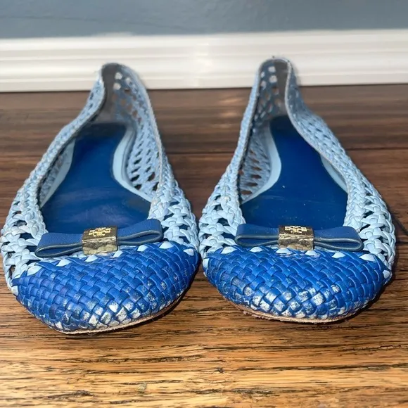 Tory Burch flats Blue flats woven flats leather flats cap toe flats spring