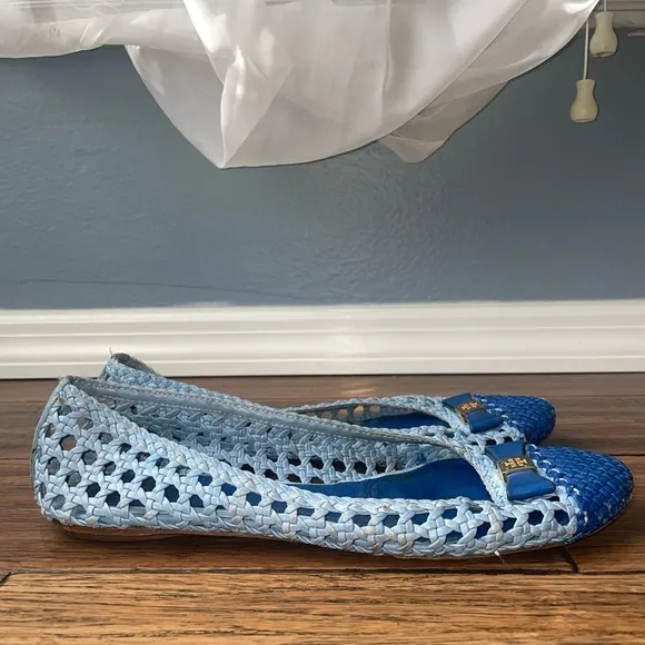 Tory Burch flats Blue flats woven flats leather flats cap toe flats spring