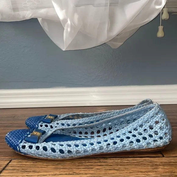 Tory Burch flats Blue flats woven flats leather flats cap toe flats spring
