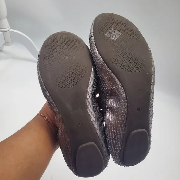 Tory Burch Gabby Ballet-washed Metallic Python Print/Metallic Pewter Gray