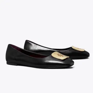Tory Burch Georgia Black Flats with Gold Accent Sz 9