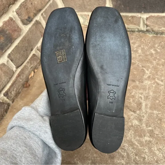 Tory Burch Georgia Black Flats with Gold Accent Sz 9